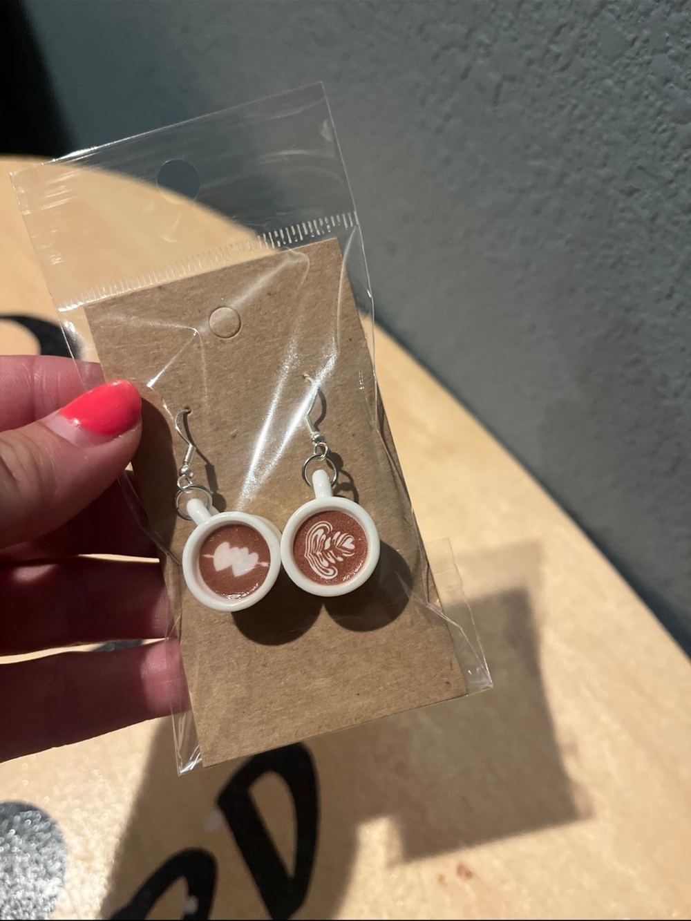 Coffee cup Latte Art Dangle Earrings in Brown and White